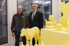 The sculpture, titled “A Table for All: Pennsylvania Dairy Connects Communities” was created by Montgomery County artists Jim Victor and Marie Pelton, who spent the past two weeks inside the refrigerated display building shaping 1,000 lbs. of donated butter.