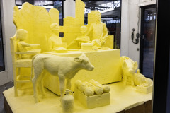 The sculpture, titled “A Table for All: Pennsylvania Dairy Connects Communities” was created by Montgomery County artists Jim Victor and Marie Pelton, who spent the past two weeks inside the refrigerated display building shaping 1,000 lbs. of donated butter.