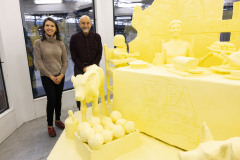 The sculpture, titled “A Table for All: Pennsylvania Dairy Connects Communities” was created by Montgomery County artists Jim Victor and Marie Pelton, who spent the past two weeks inside the refrigerated display building shaping 1,000 lbs. of donated butter.