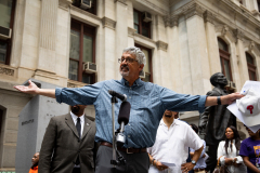 July 16, 2021: More than 20 experts and advocates turned out in the shadow of the Octavius Catto statue at City Hall to weigh in on how our community could put to work the federal relief funds in a way that would create a bigger, broader economy for everyone.