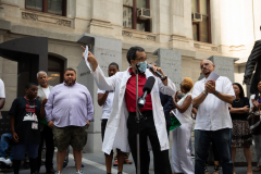 July 16, 2021: More than 20 experts and advocates turned out in the shadow of the Octavius Catto statue at City Hall to weigh in on how our community could put to work the federal relief funds in a way that would create a bigger, broader economy for everyone.