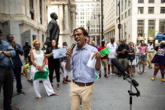 July 16, 2021: More than 20 experts and advocates turned out in the shadow of the Octavius Catto statue at City Hall to weigh in on how our community could put to work the federal relief funds in a way that would create a bigger, broader economy for everyone.