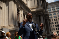 July 16, 2021: More than 20 experts and advocates turned out in the shadow of the Octavius Catto statue at City Hall to weigh in on how our community could put to work the federal relief funds in a way that would create a bigger, broader economy for everyone.