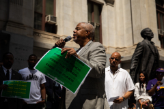 July 16, 2021: More than 20 experts and advocates turned out in the shadow of the Octavius Catto statue at City Hall to weigh in on how our community could put to work the federal relief funds in a way that would create a bigger, broader economy for everyone.