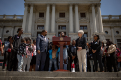 May 8, 2023: Senator Sharif Street hosts a Student March for Gun Safety in Harrisburg. The Forget Me Knot program is based out of Philadelphia and provides job training, mentorship, and educational resources for at-risk youth impacted by things like poverty and abuse.