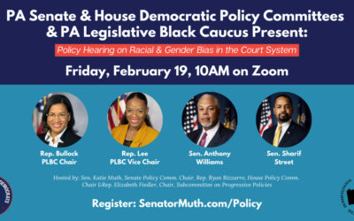 Los demócratas del Senado y de la Cámara de Representantes de Pensilvania se unen al Caucus Negro Legislativo de Pensilvania para celebrar una audiencia sobre los prejuicios raciales y de género en los tribunales