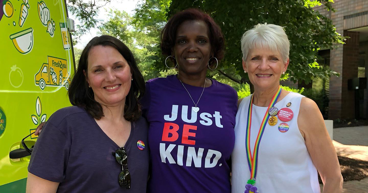 Laura Fosbenner of Mom’s Demand Action, Michelle Roberson, and state Senator Carolyn Comitta