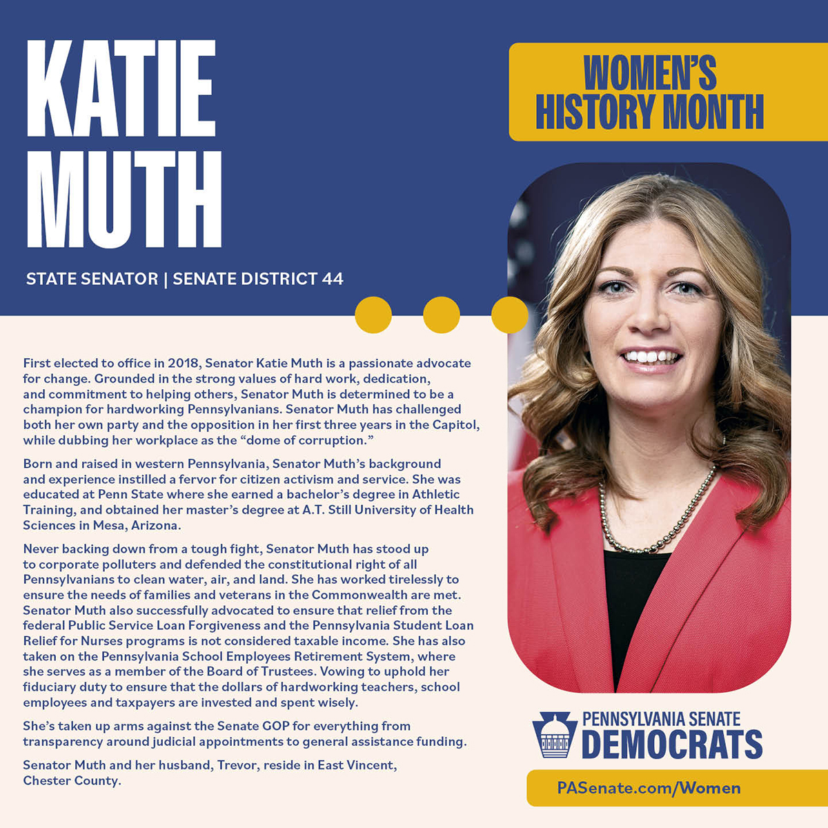 Mes de la Historia de la Mujer - Senadora Katie Muth