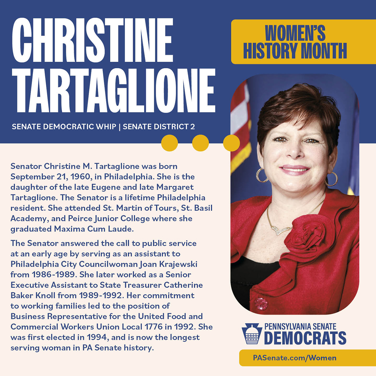 Mes de la Historia de la Mujer - Senadora Christine Tartaglione