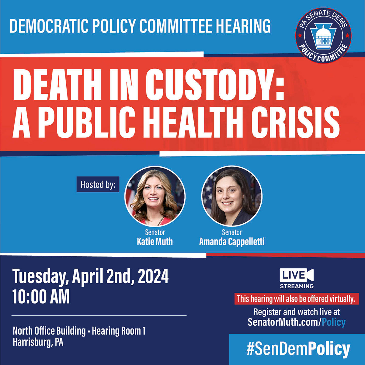 Audiencia política - Muerte bajo custodia: Una crisis de salud pública - 2 de abril de 2024