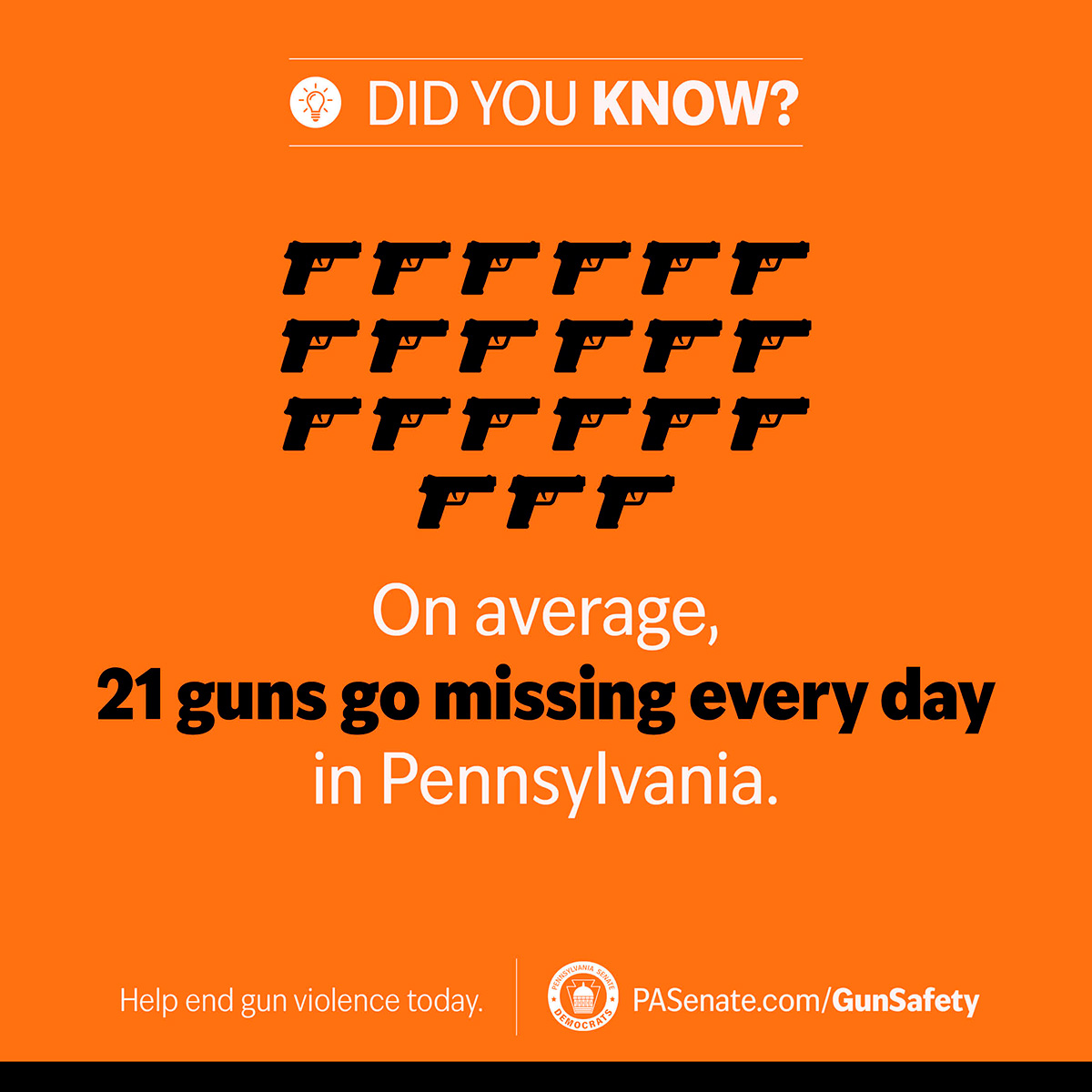 Did you know? Did you know? On average, 21 guns go missing every day in PA