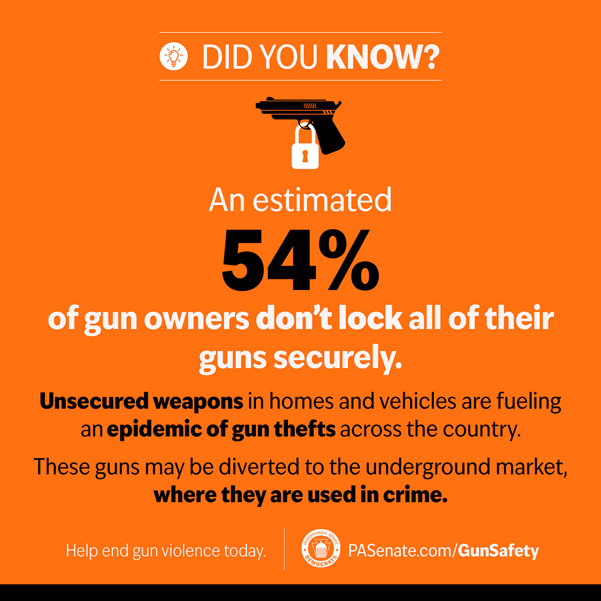Did you know? An estimated 54% of gun owners don't lock all of their guns.