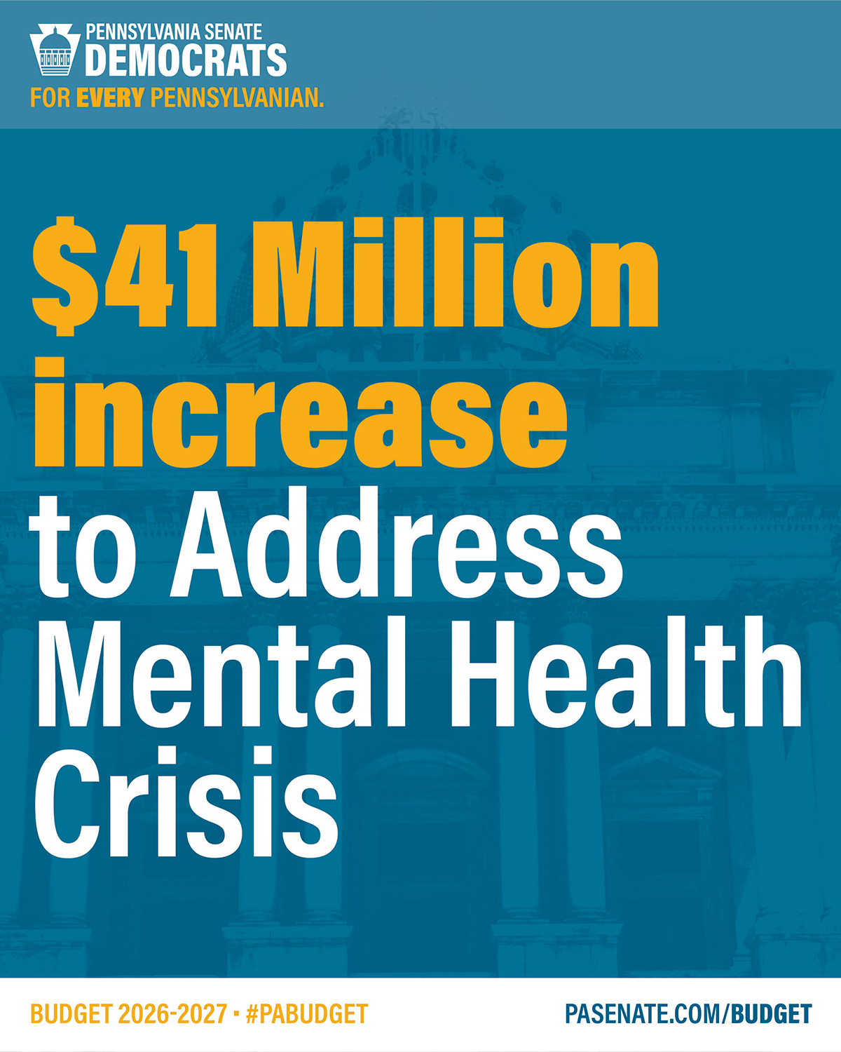 $41 Million increase to address mental health crisis $41 Million increase to address mental health crisis
