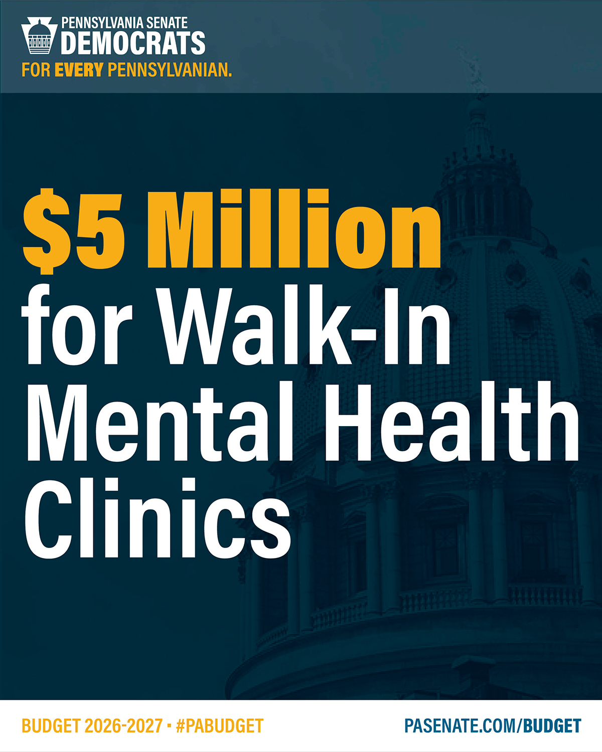 $5 Million for Walk-In Mental Health Clinics $5 Million for Walk-In Mental Health Clinics