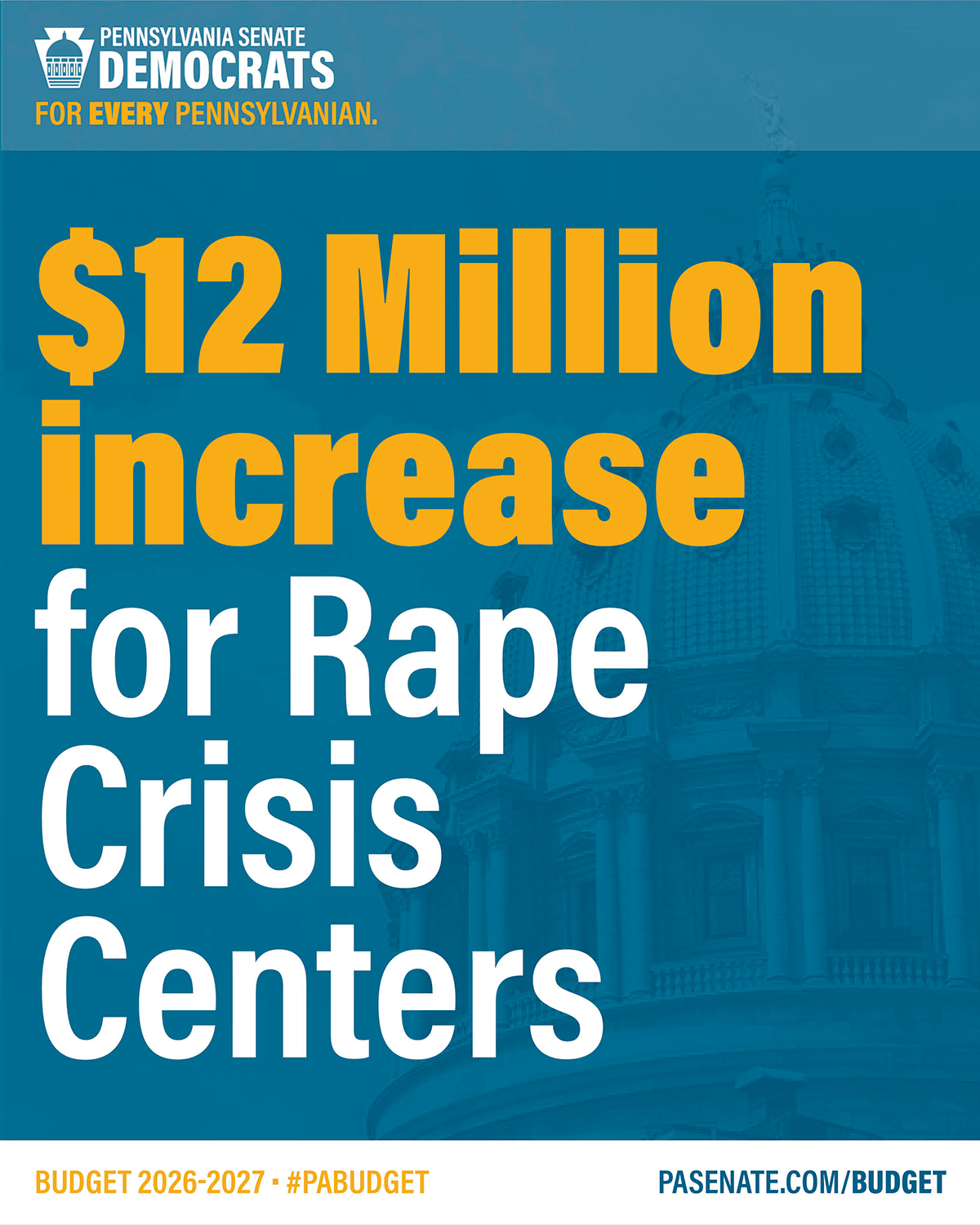 $12 Million increase for Rape Crisis Centers $12 Million increase for Rape Crisis Centers