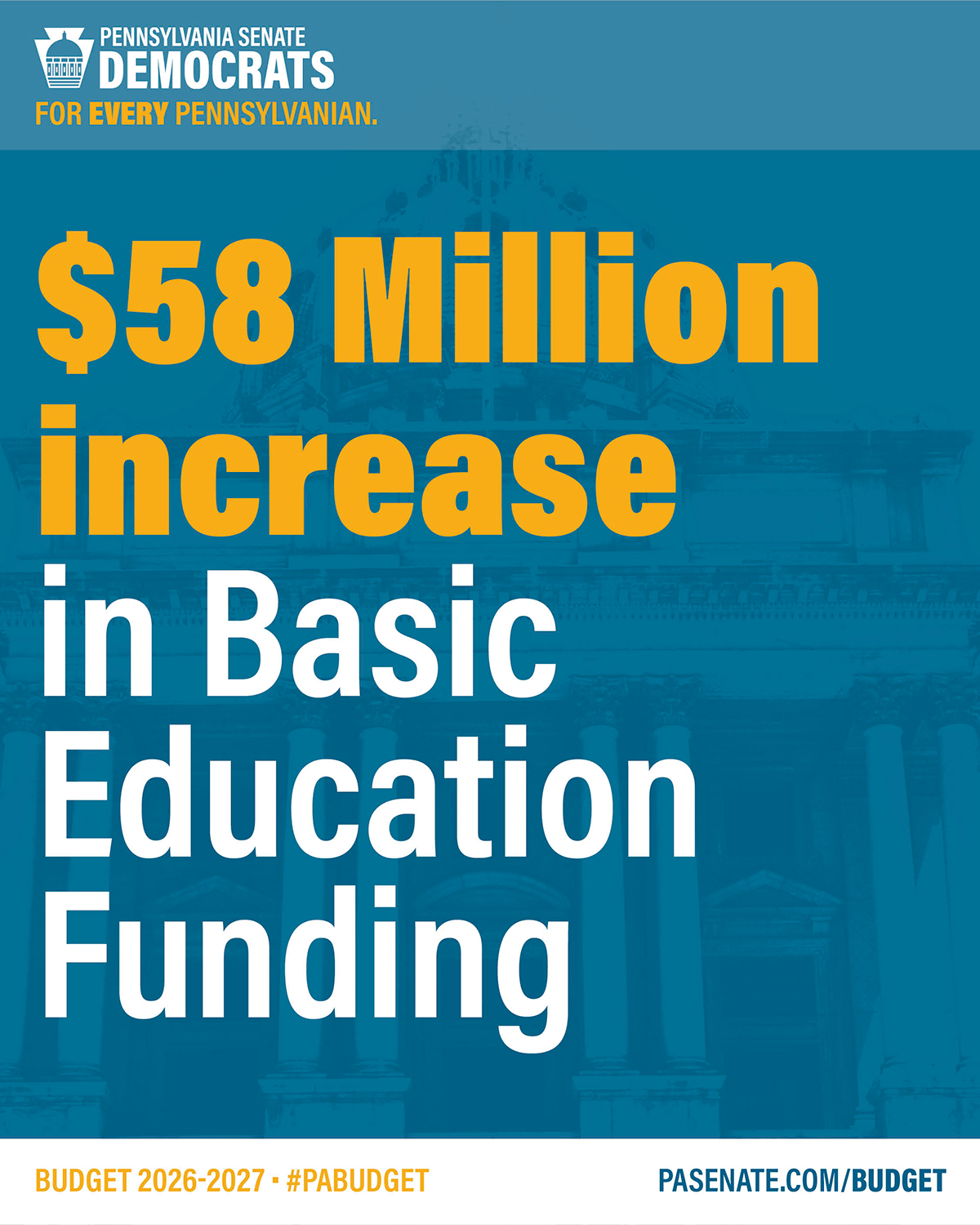 $58 Million increase in Basic Education Funding $58 Million increase in Basic Education Funding