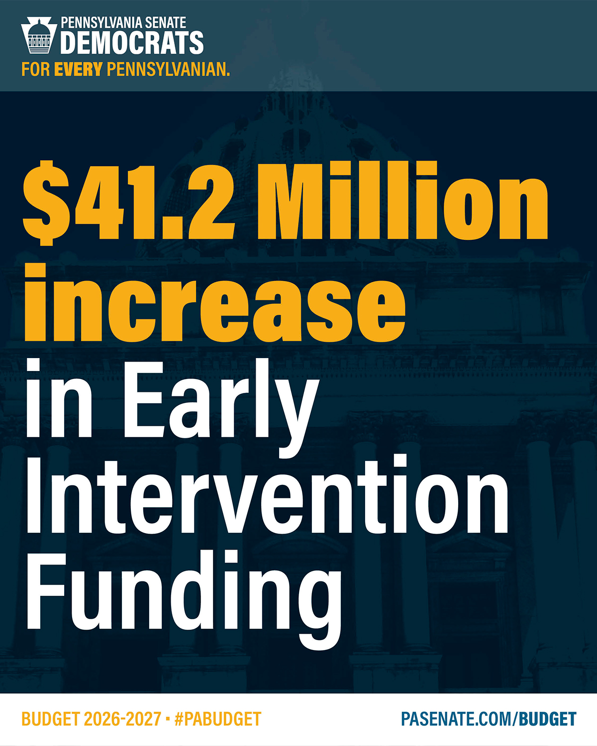 $41.2 Million increase in Early Intervention Funding $41.2 Million increase in Early Intervention Funding