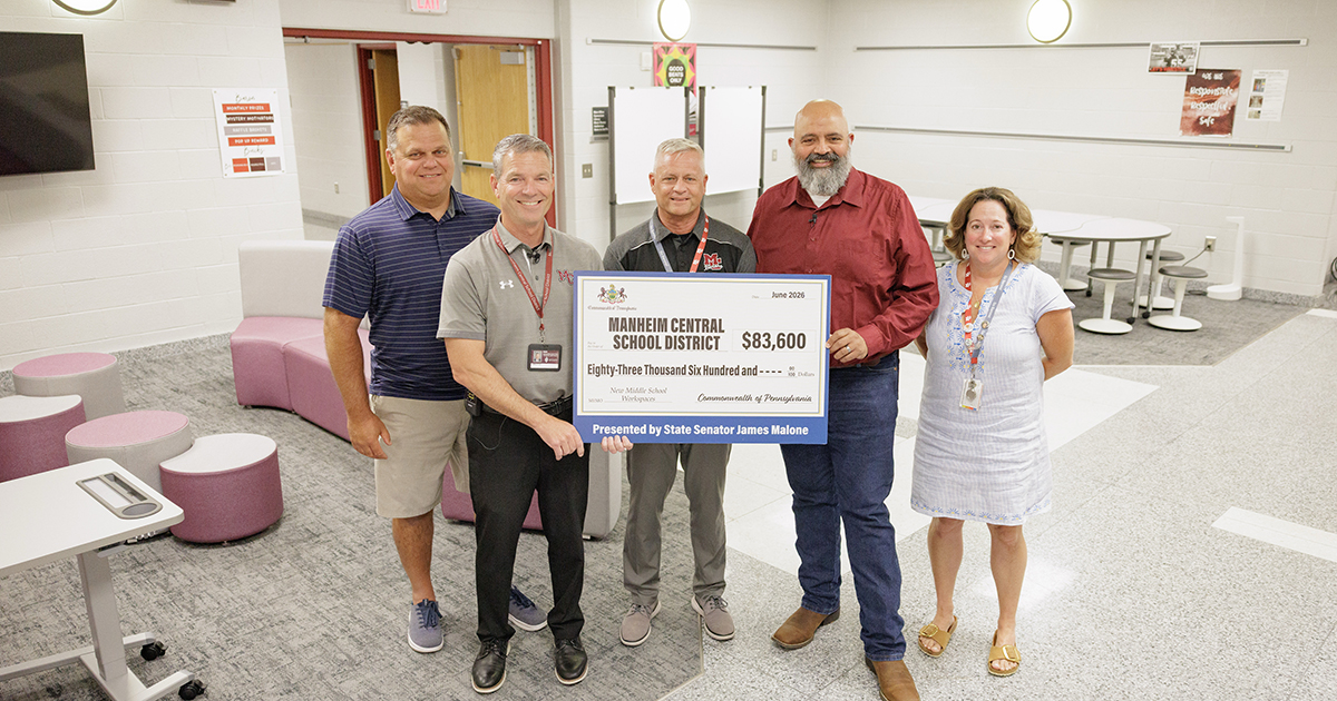 Senator Malone Announces $83,600 Grant for Flexible Student Workspaces at Manheim Central Middle School